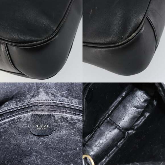 GUCCI Bamboo Handbag Leather Black Gold 001 2058 1577 0 - Picture 11 of 12